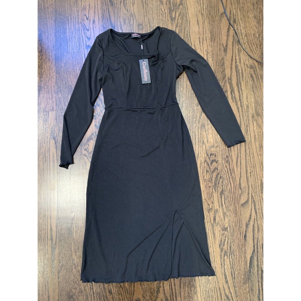 Womens Dress Lace mesh Material Medium Midi Slit Up Square Neck Slim Fit whimsy
